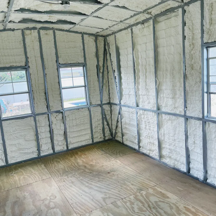 Closed-cell spray foam insulation applied to wall cavities in a residential project in Wilmington Island